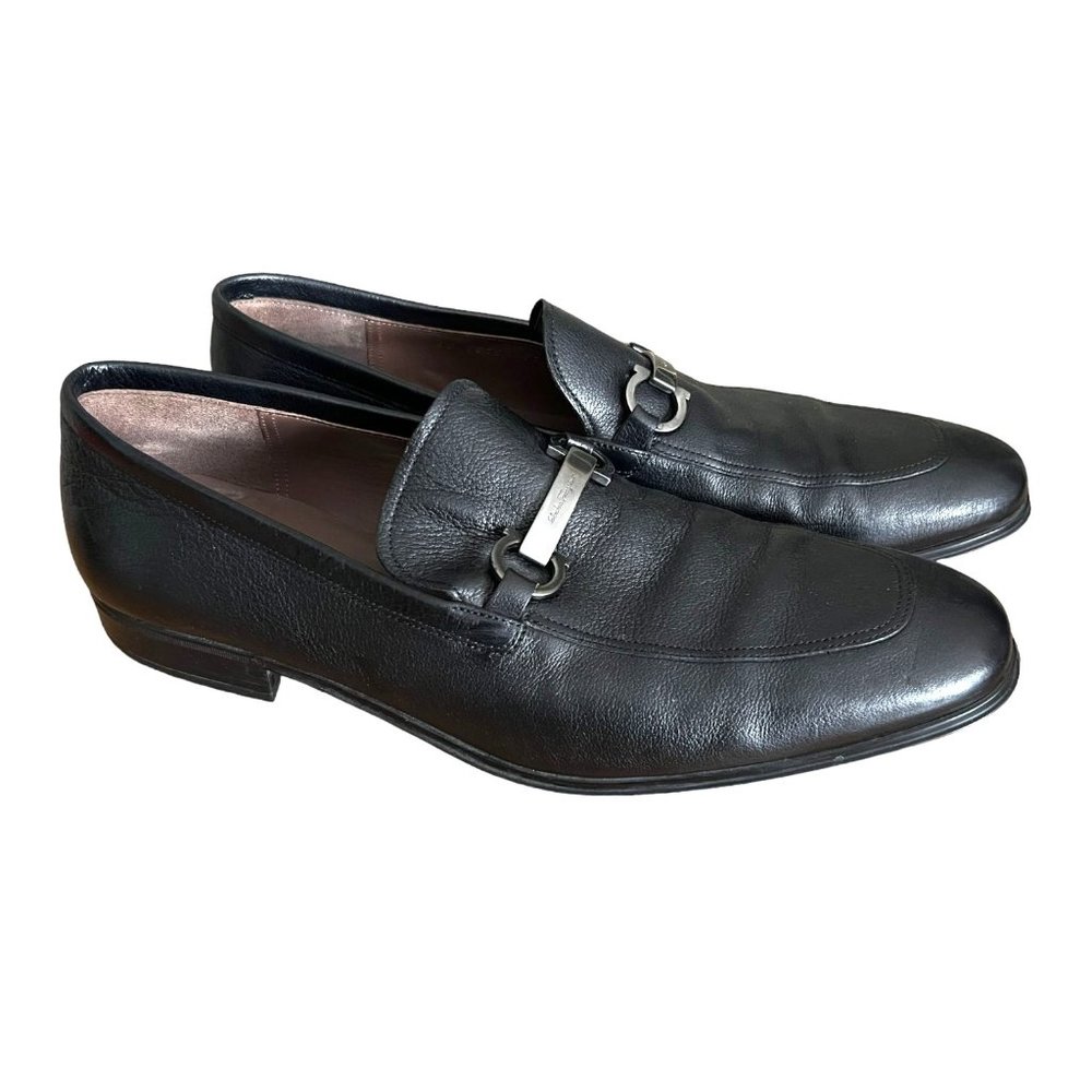 Salvatore Ferragamo Black Leather Men Classic Slip Ons Shoes Size 11.5 E View 2